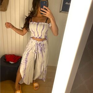 Garage White and Purple Tie-Dye Two-Piece Jumpsuit Romper Set